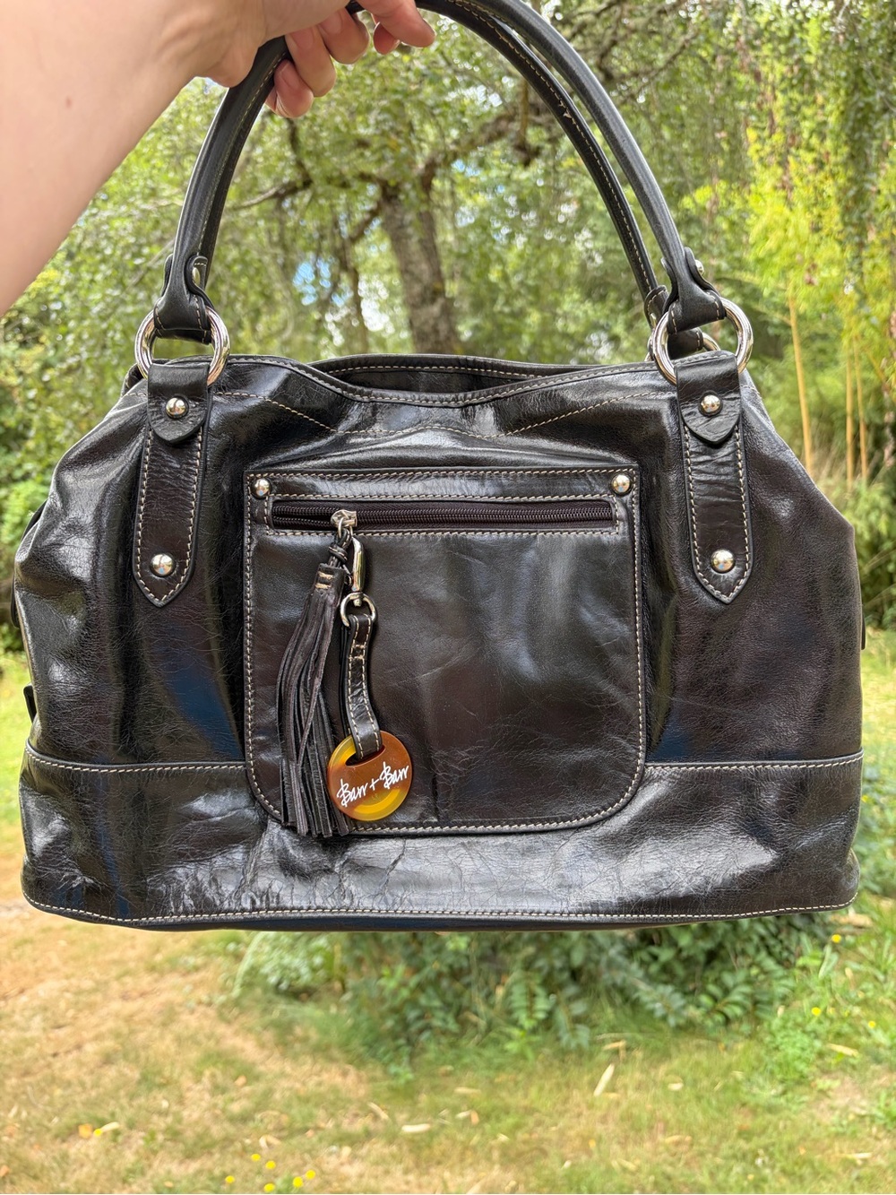 Genuine leather barr + barr hand bag black
